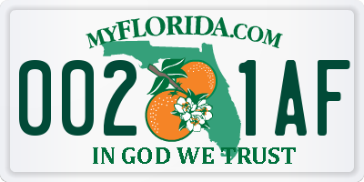 FL license plate 0021AF