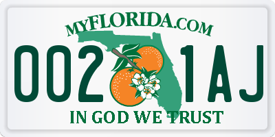 FL license plate 0021AJ