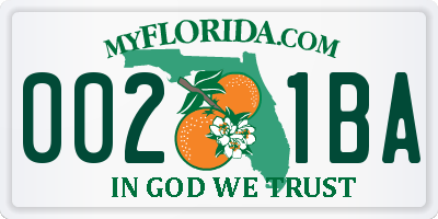 FL license plate 0021BA
