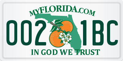 FL license plate 0021BC