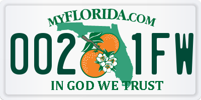 FL license plate 0021FW