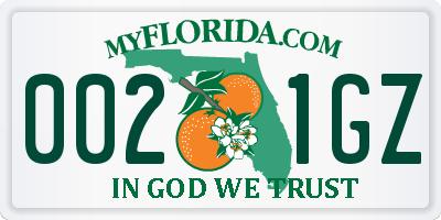 FL license plate 0021GZ