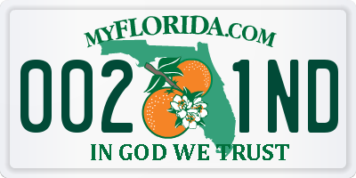 FL license plate 0021ND