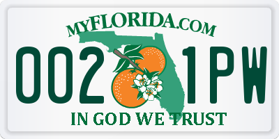FL license plate 0021PW