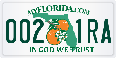 FL license plate 0021RA