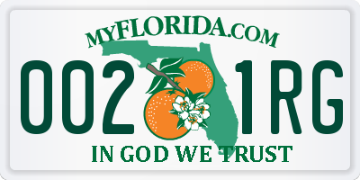 FL license plate 0021RG