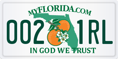 FL license plate 0021RL