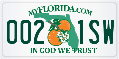FL license plate 0021SW