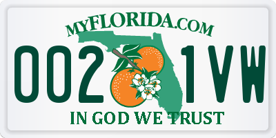 FL license plate 0021VW