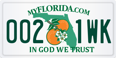 FL license plate 0021WK