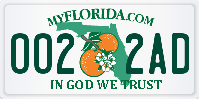 FL license plate 0022AD