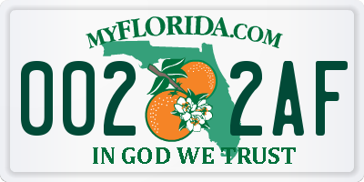 FL license plate 0022AF