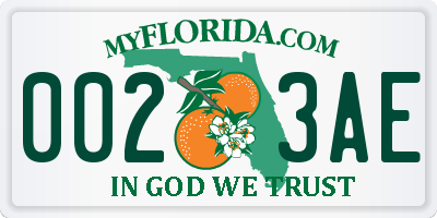 FL license plate 0023AE