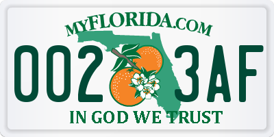 FL license plate 0023AF