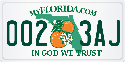 FL license plate 0023AJ