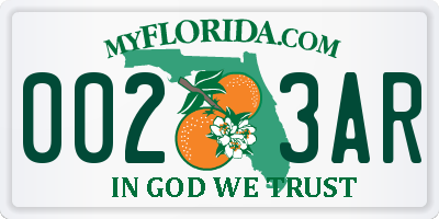 FL license plate 0023AR