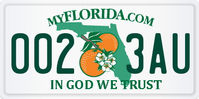 FL license plate 0023AU
