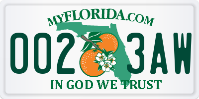 FL license plate 0023AW