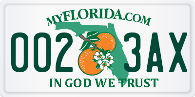 FL license plate 0023AX