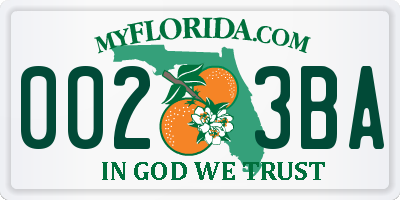 FL license plate 0023BA