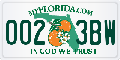 FL license plate 0023BW