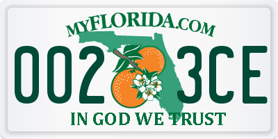FL license plate 0023CE