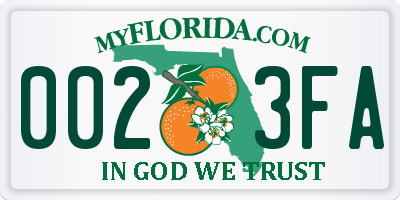 FL license plate 0023FA