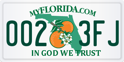 FL license plate 0023FJ