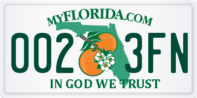 FL license plate 0023FN