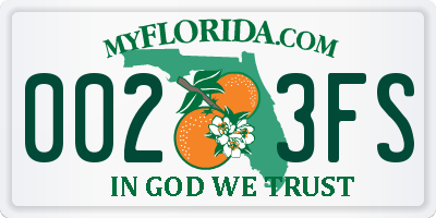 FL license plate 0023FS
