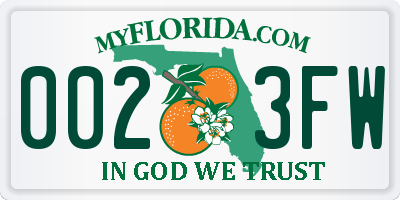 FL license plate 0023FW