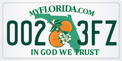 FL license plate 0023FZ