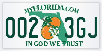 FL license plate 0023GJ
