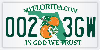 FL license plate 0023GW