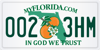 FL license plate 0023HM