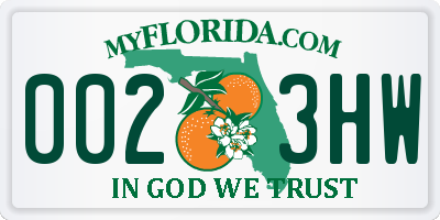 FL license plate 0023HW