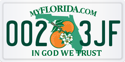 FL license plate 0023JF