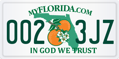 FL license plate 0023JZ