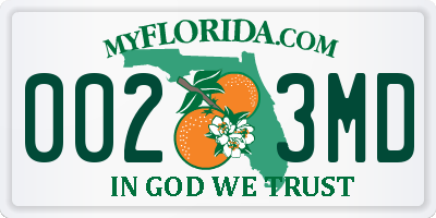 FL license plate 0023MD
