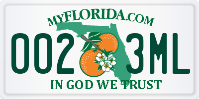 FL license plate 0023ML
