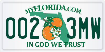 FL license plate 0023MW
