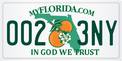 FL license plate 0023NY