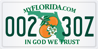 FL license plate 0023OZ