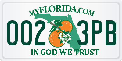 FL license plate 0023PB