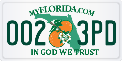 FL license plate 0023PD