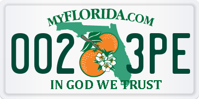FL license plate 0023PE