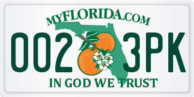 FL license plate 0023PK