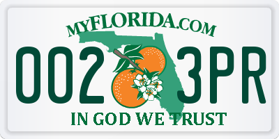FL license plate 0023PR