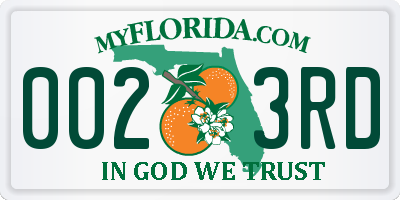FL license plate 0023RD
