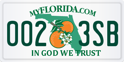 FL license plate 0023SB